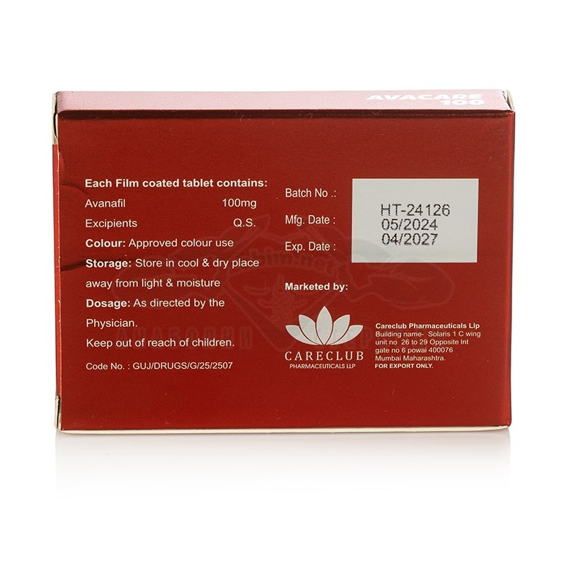 Avacare 100 (Avanafil) - 4 compresse x 100 mg. - immagine 2