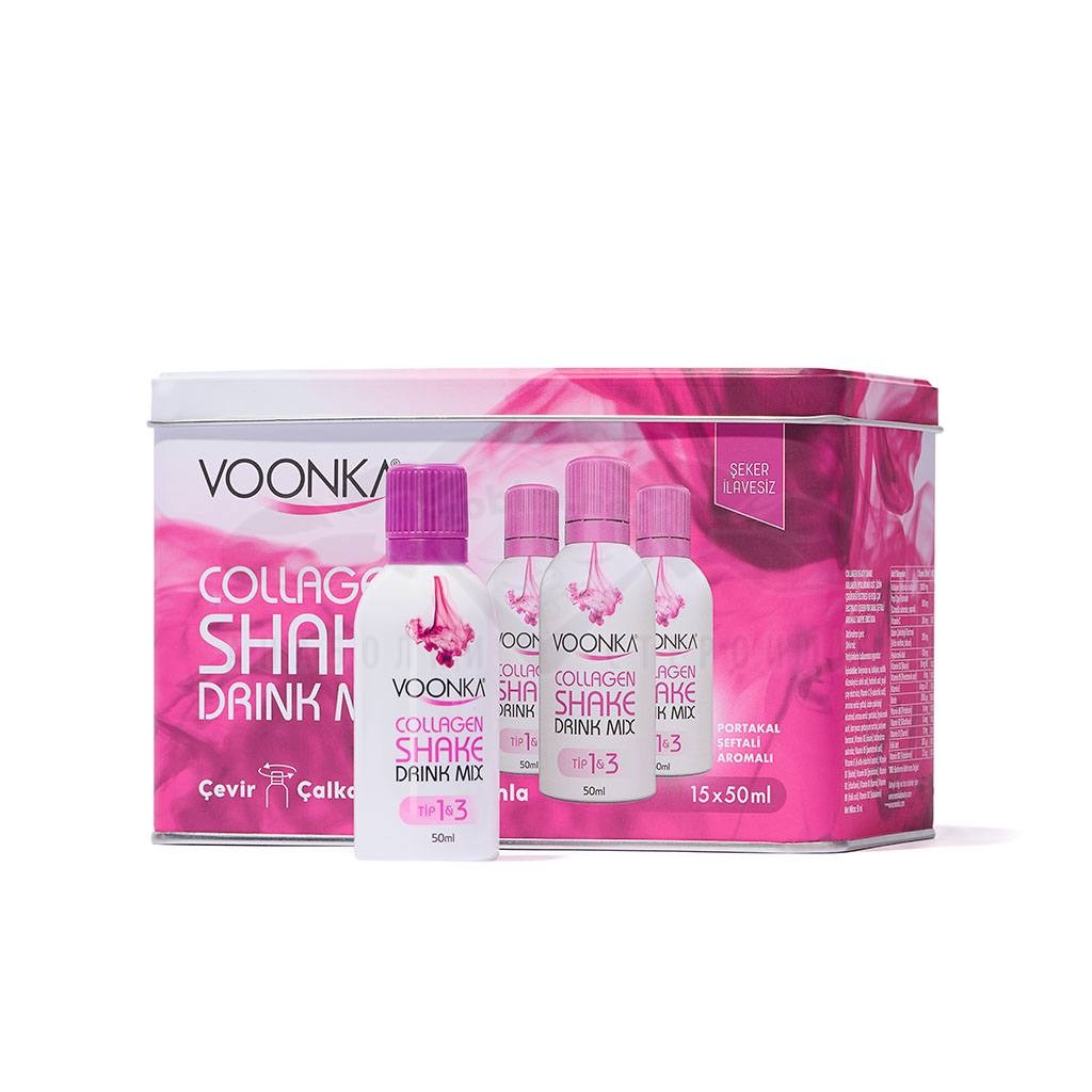 Voonka Collagen Beauty Shake - Orange-Peach Flavored Food Supplement Containing Collagen, HA, Grape Seed Extract and Green Tea Extract - 15 flaconi x 50 ml.