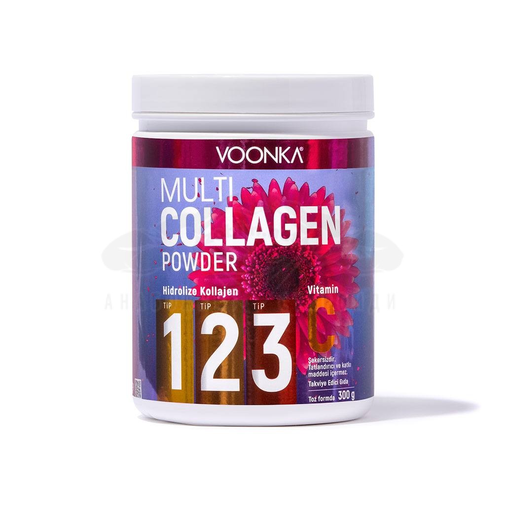 Voonka Multi Collagen Powder - Food Supplement Powder Containing Hydrolyzed Collagen (Type I & II & III) and Vitamin C - 300 g.