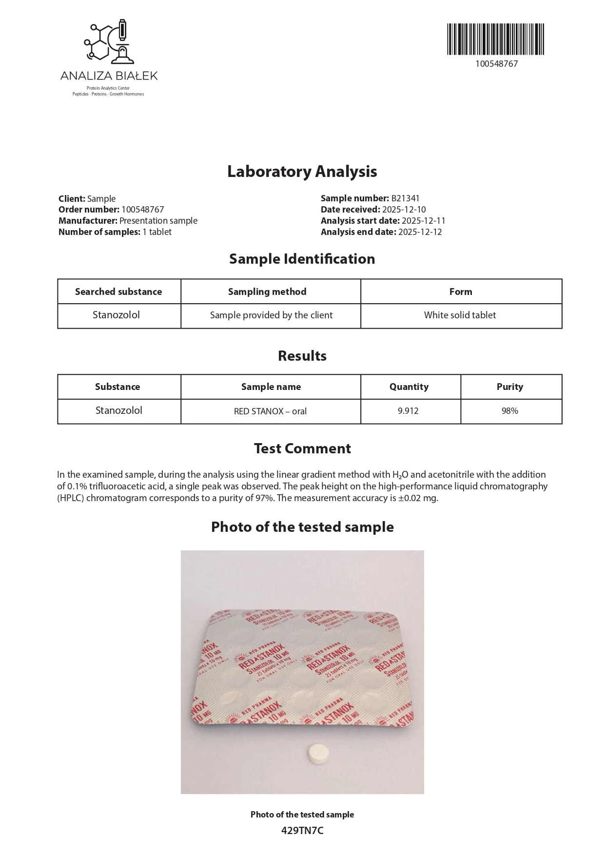 RED STANOX (Stanozolol) – 100 compresse х 10 mg. - immagine 4