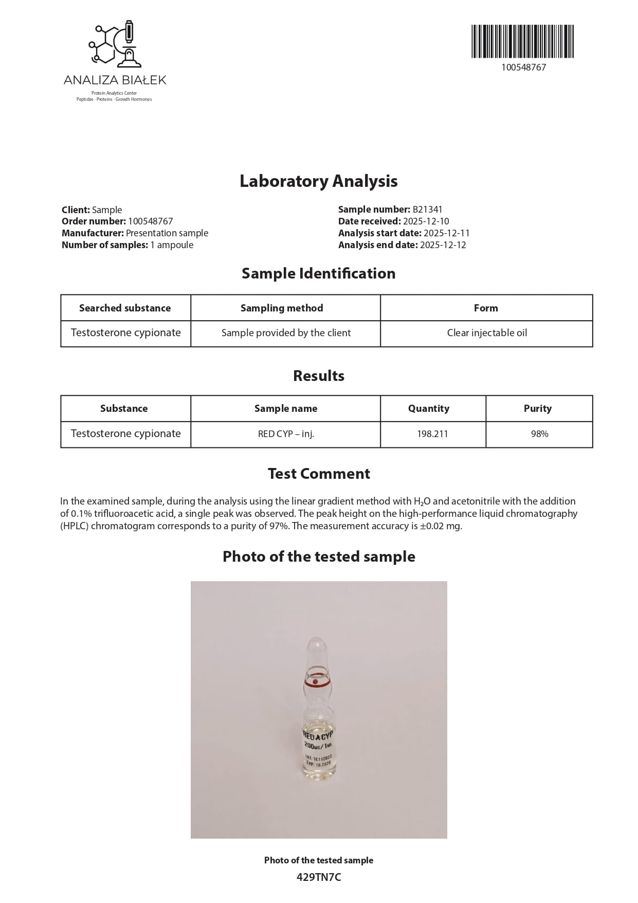 RED CYP 200 (Testosterone Cypionate) – 10 fiale х 200 mg. - immagine 5