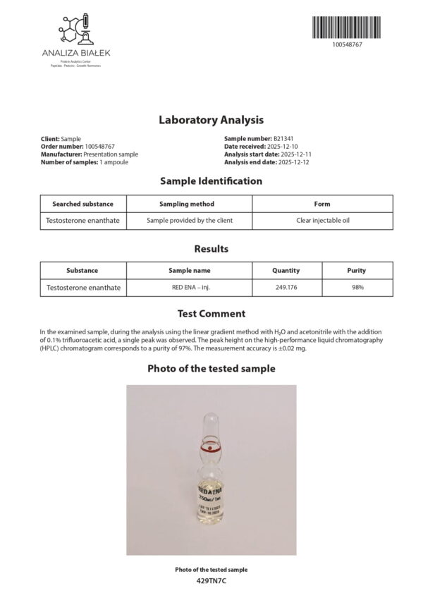 RED ENA 250 (Testosterone Enanthate) - 10 fiale x 250 mg.
