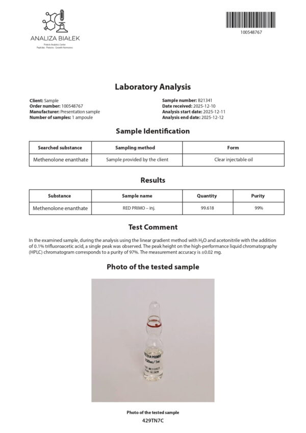 RED PRIMO 100 (Methenolone Enanthate) - 10 fiale х 100 mg.