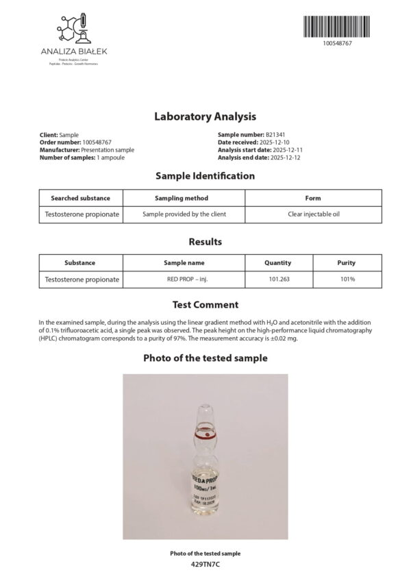 RED PROP 100 (Testosterone Propionate) - 10 fiale x 100 mg.