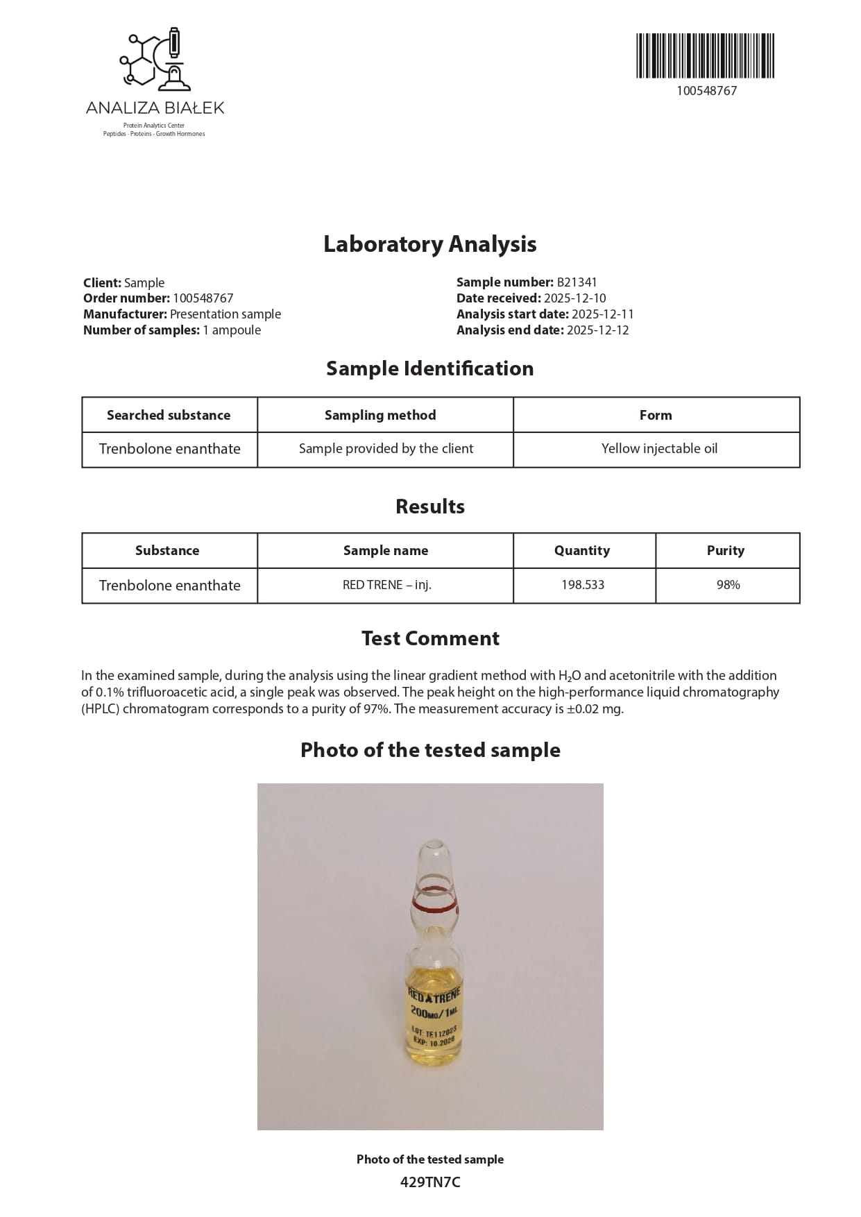 RED TRENE 200 (Trenbolone Enanthate) - 10 fiale х 200 mg. - immagine 4